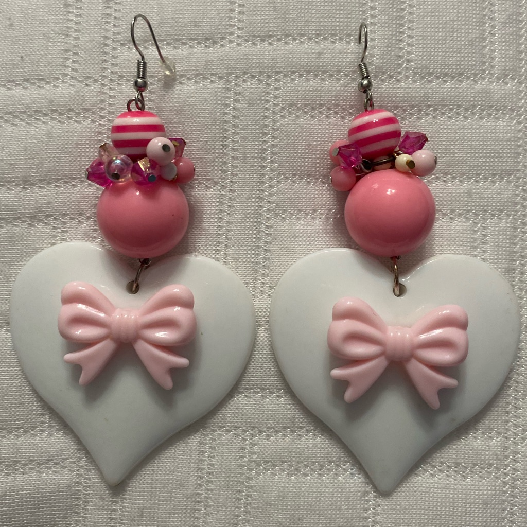 Barbie Bow Heart Chunky Lollipop Candy Pink Bubble Charm Earrings Sweet 80s